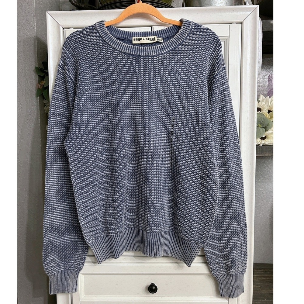 Sage + Steel Mens Navy Crewneck Thermal Sweater Small NWT Cabincore